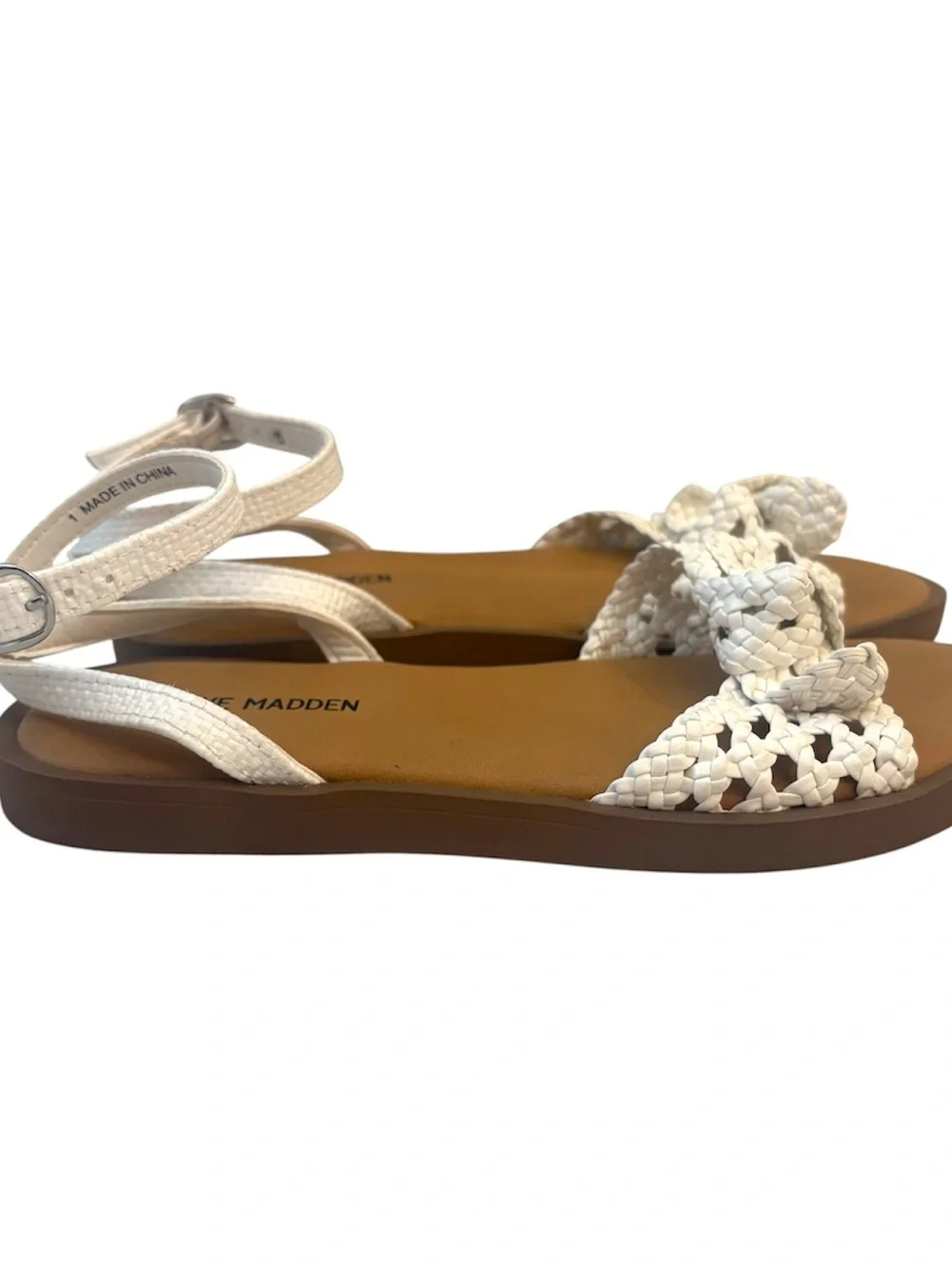 Steve Madden Kids Sz 1 Jada White Sandals Woven Ankle Strap Preppy Summer Resort
